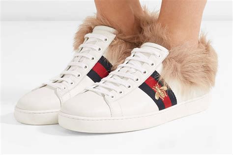 gucci ace sneaker with fur|gucci fur sneakers women's.